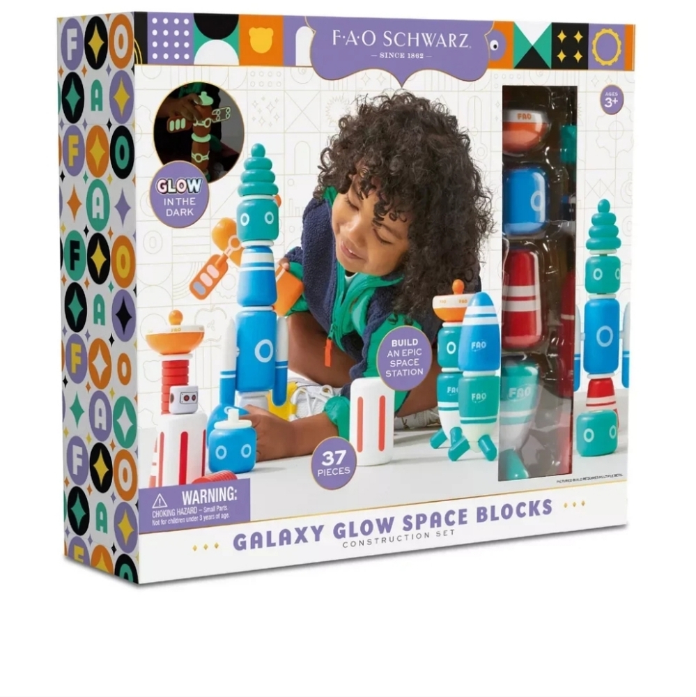 FAO Schwarz NIB Glow-in-the-Dark Space Blocks - Blue, Green, Orange